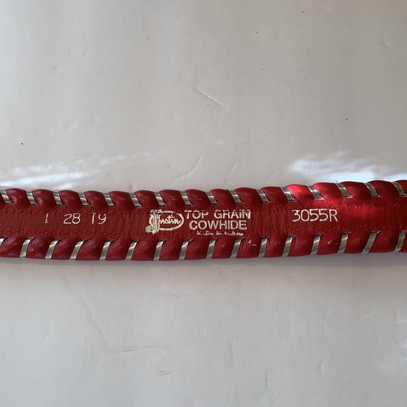 JUSTIN RED TOP GRAIN COWHIDE RED LEATHER SILVER BRAID 3055R SZ 28 ORNATE BUCKLE - Picture 4 of 6